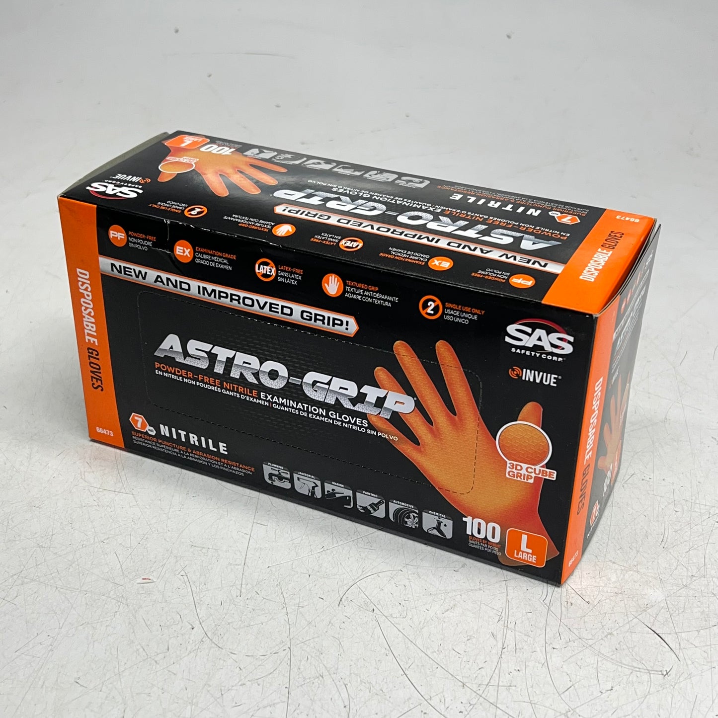 ASTRO GRIP (100 Gloves) Powder Free Nitrile Examination Gloves L Orange 66473
