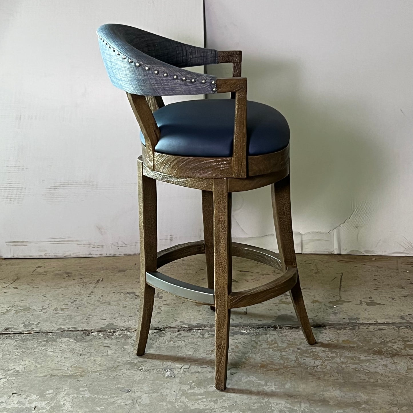 PALECEK Menlo Distressed Swivel Barstool 22"W x 22"L x 41"H Blue 723838