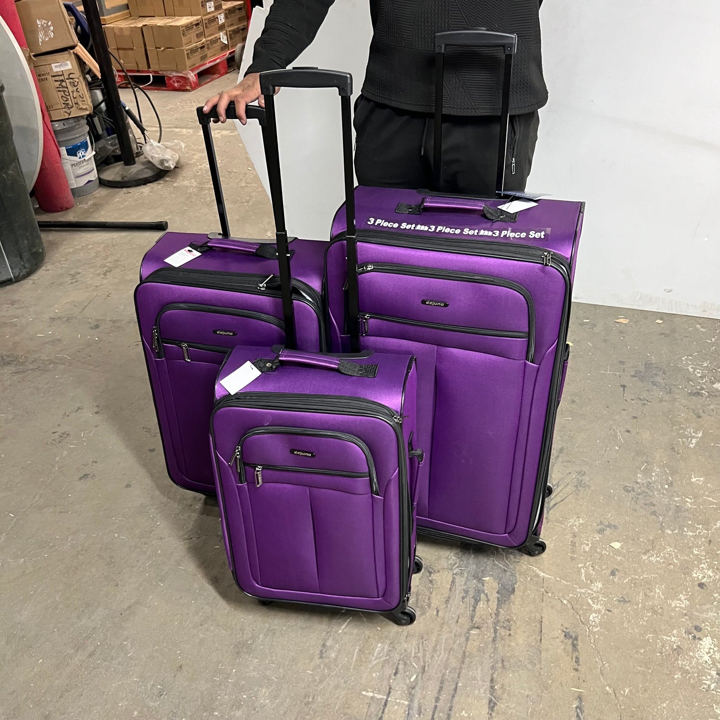 DEJUNO (3 PACK) Light Weight Expandable Spinner Rolling Suitcase Set Purple