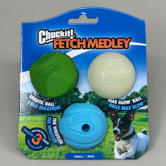 ZA@ CHUCKIT! Fetch Medley For Small Dogs Pack of 3 Balls Blue, Green, Glow HKDH23205B B