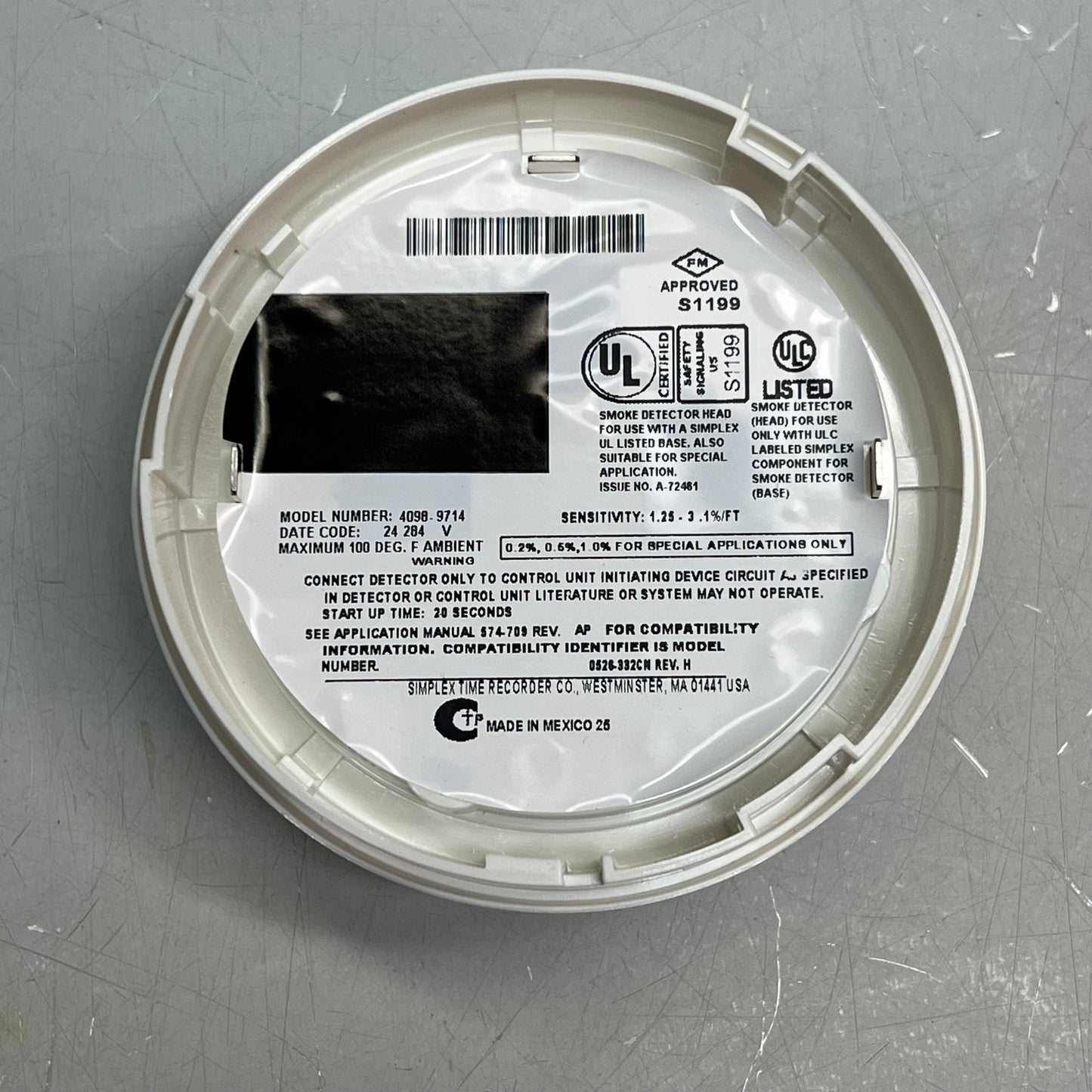 SIMPLEX Plug-In TrueAlarm Addressable Photoelectric Smoke Sensor 4098-9714