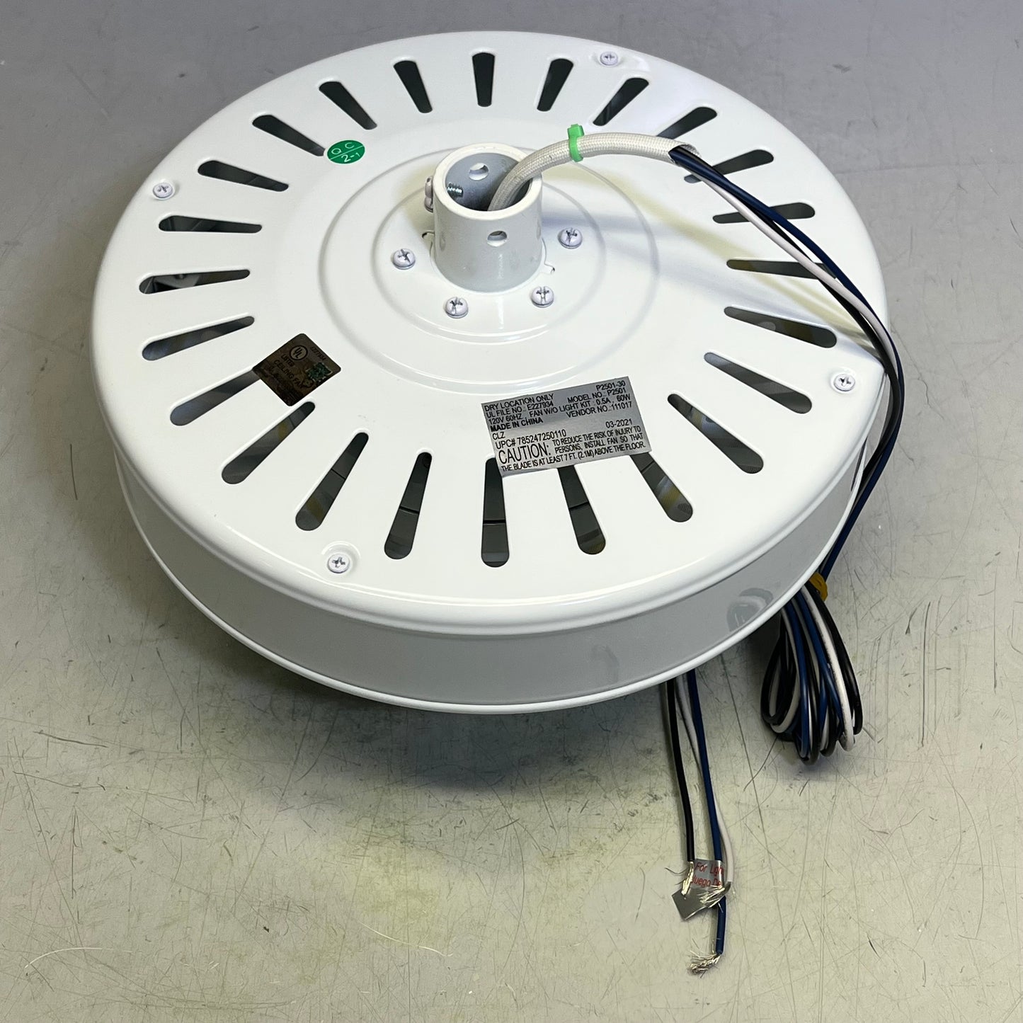 PROGRESS 3-Speed AirPro Ceiling Fan w/ White & Oak Look Blades & LED Dome Light P2501