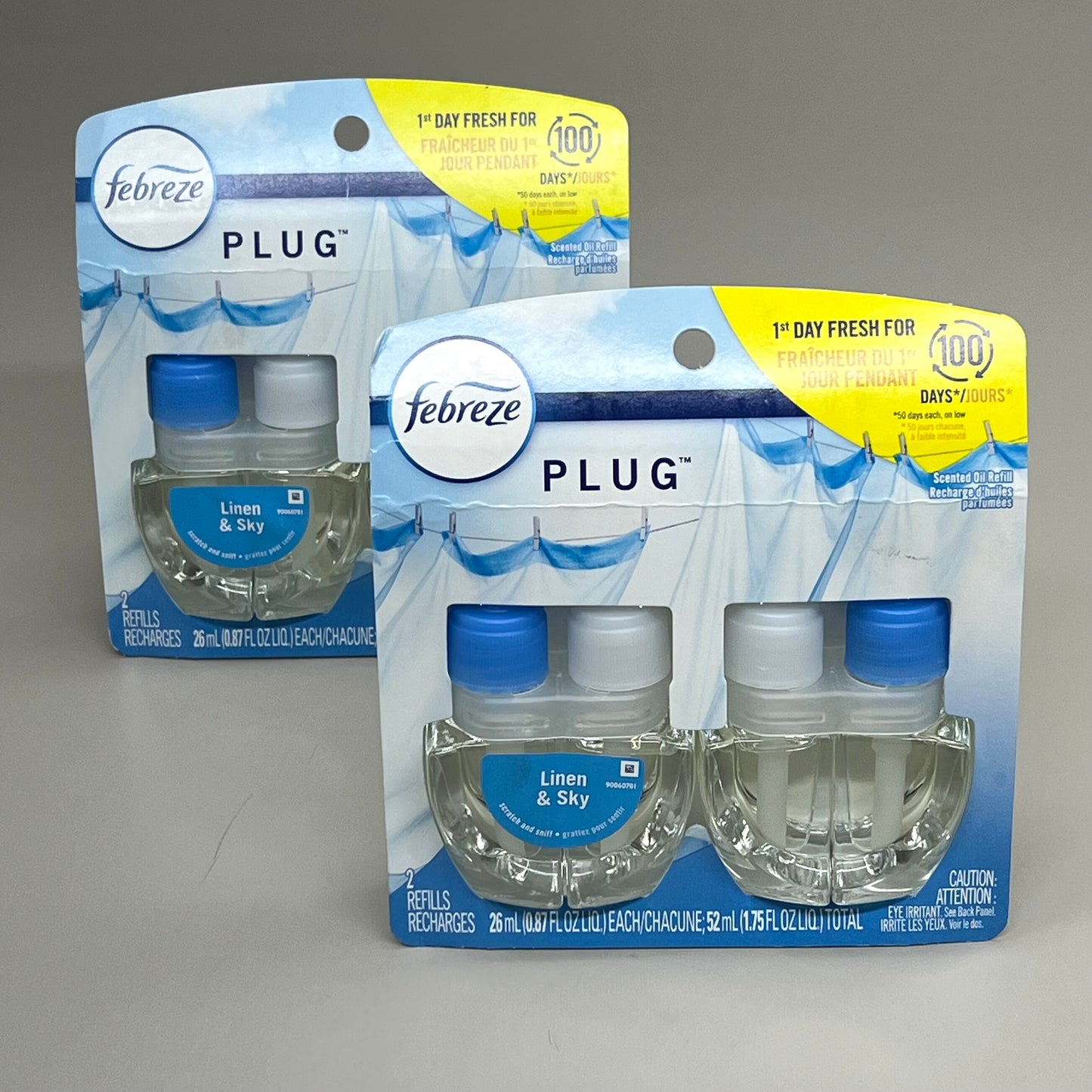 FEBREZE (2 PACK, 4 TOTAL REFILLS) Plug Scented oil Refills Linen & Sky 0.87fl oz