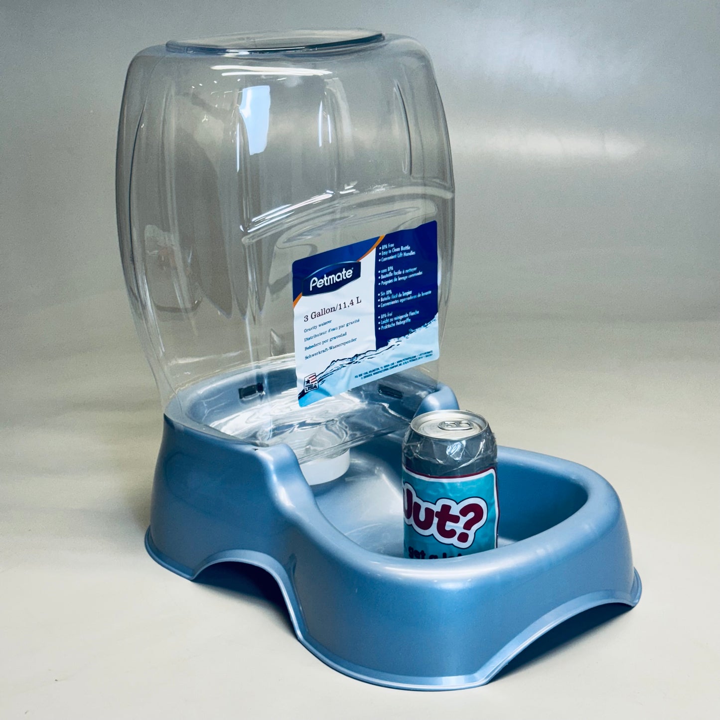 PETMATE Gravity Waterer 3 Gallon Sz 15” H x 14” L x9” W Clear and Blue 533022