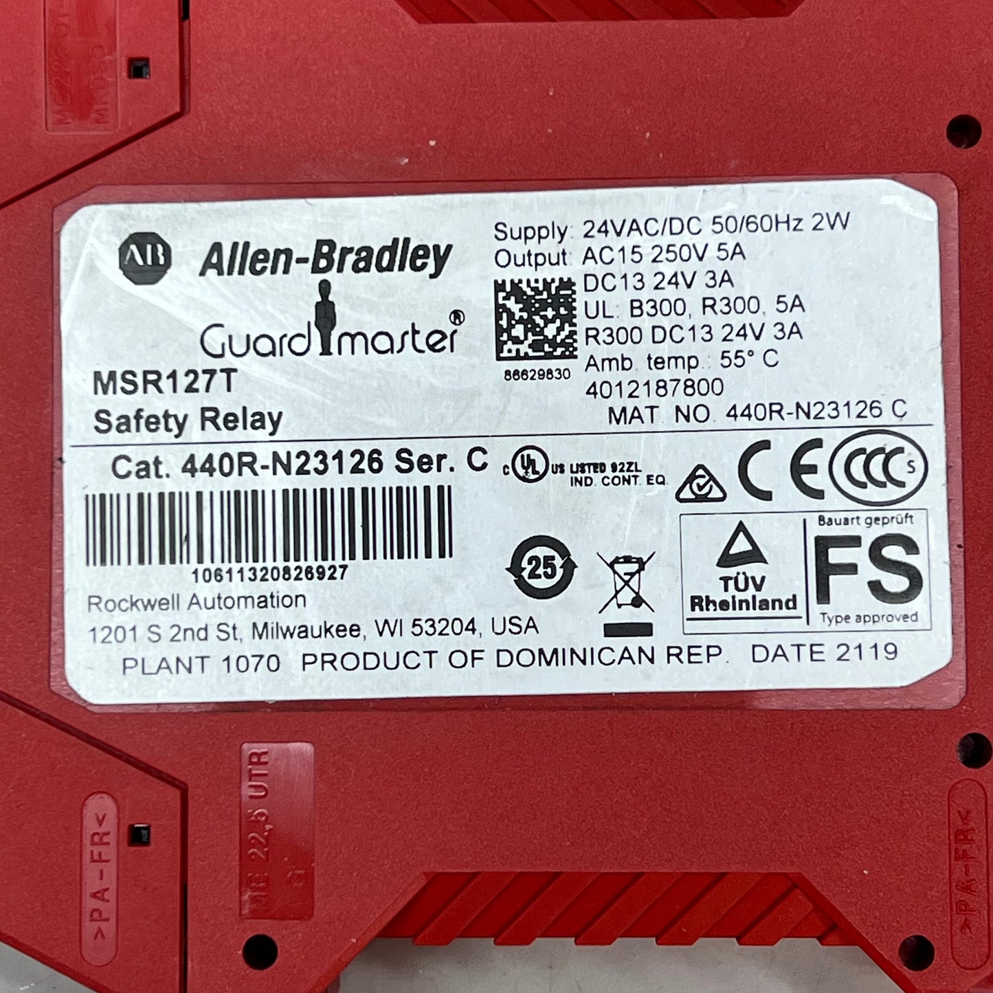 ALLEN BRADLEY Safety Relay Automatic/Manual 24VAC/DC 50/60 Hz 440R-N23126