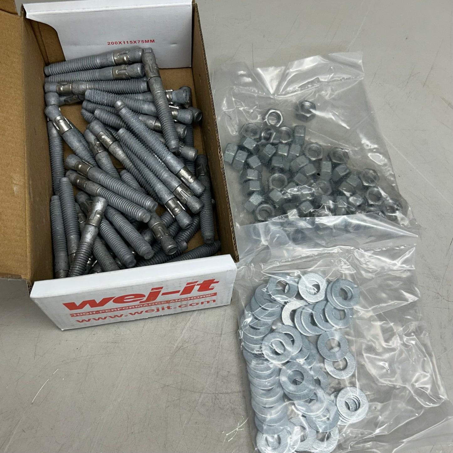 WEJ-IT (50 Per Box) Galvanized Steel Ankr-Tite Wedge Anchors 3/8"x3" Chrome ATG3830