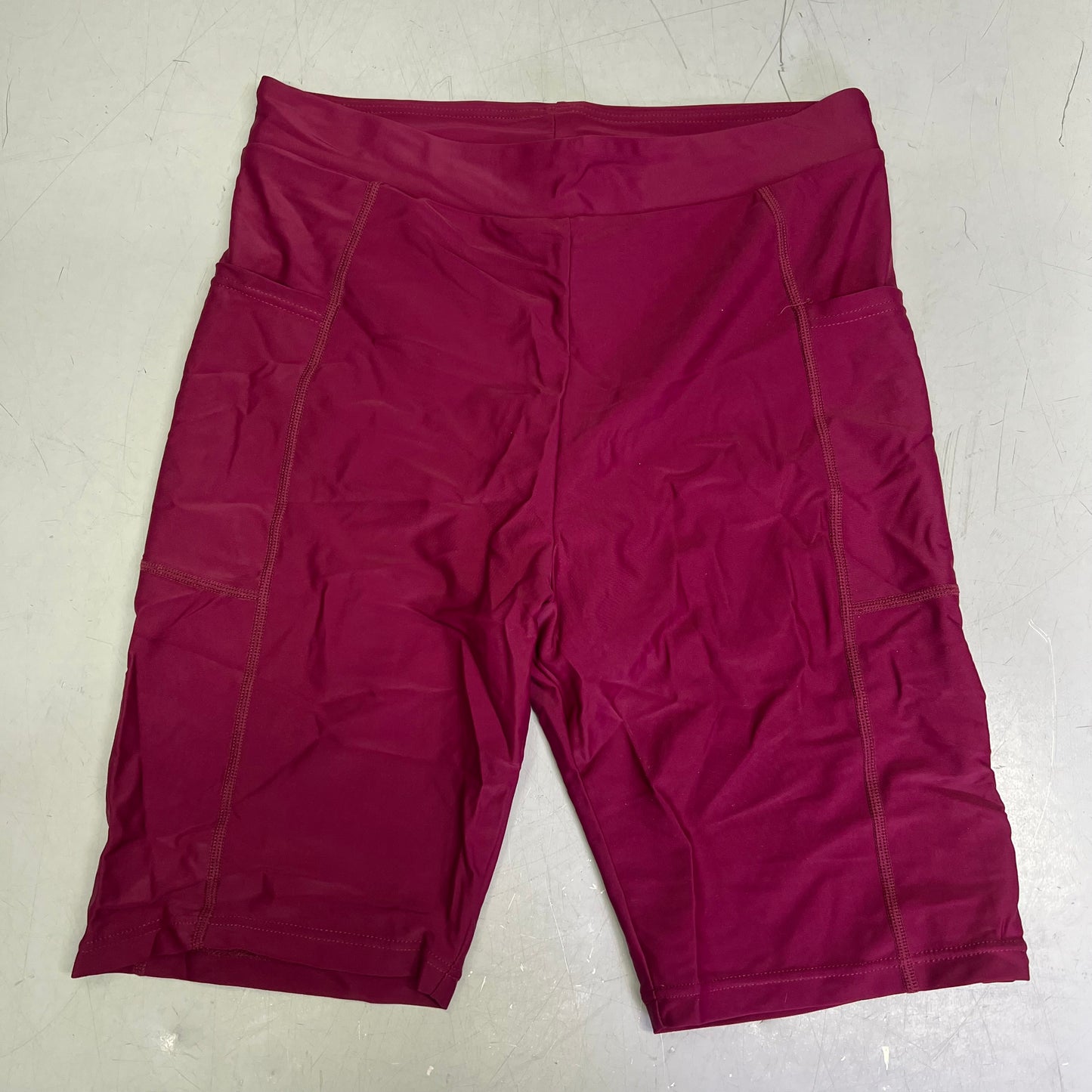 ATTRACO High Waisted Board Shorts Swimwear W/ Pockets UPF 50+ Women's Sz M Wine