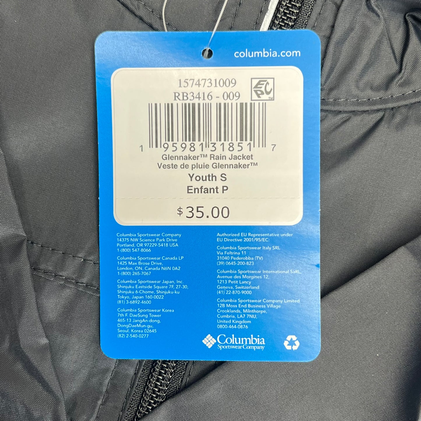 COLUMBIA Waterproof Fabric Glenmaker Jacket  Boy's Sz S  Black RB3416-009