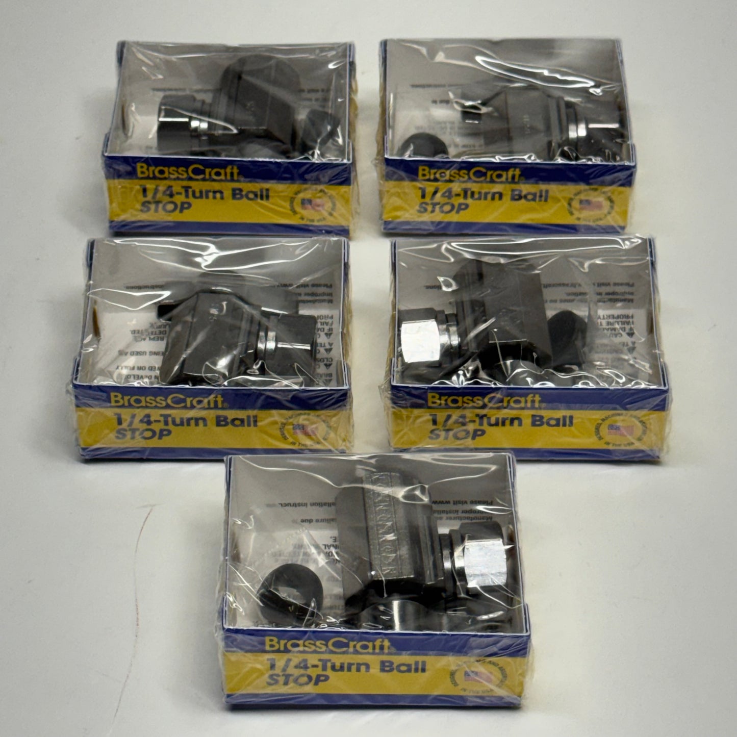 BRASSCRAFT (5 PACK) 1/4 Turn Ball Angle Stop Valve 1/2" FIP x 7/16" & 1/2" Slip Joint, Chrome KT3301XC