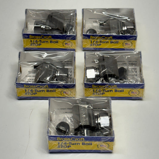 BRASSCRAFT (5 PACK) 1/4 Turn Ball Angle Stop Valve 1/2" FIP x 7/16" & 1/2" Slip Joint, Chrome KT3301XC