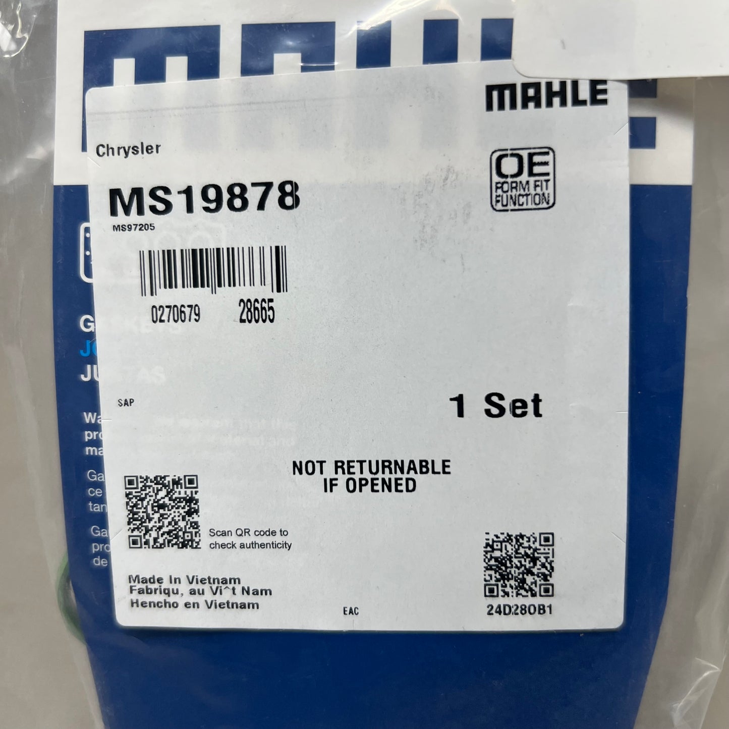 MAHLE Fuel Injection Plenum Gasket For Chrysler MS19878