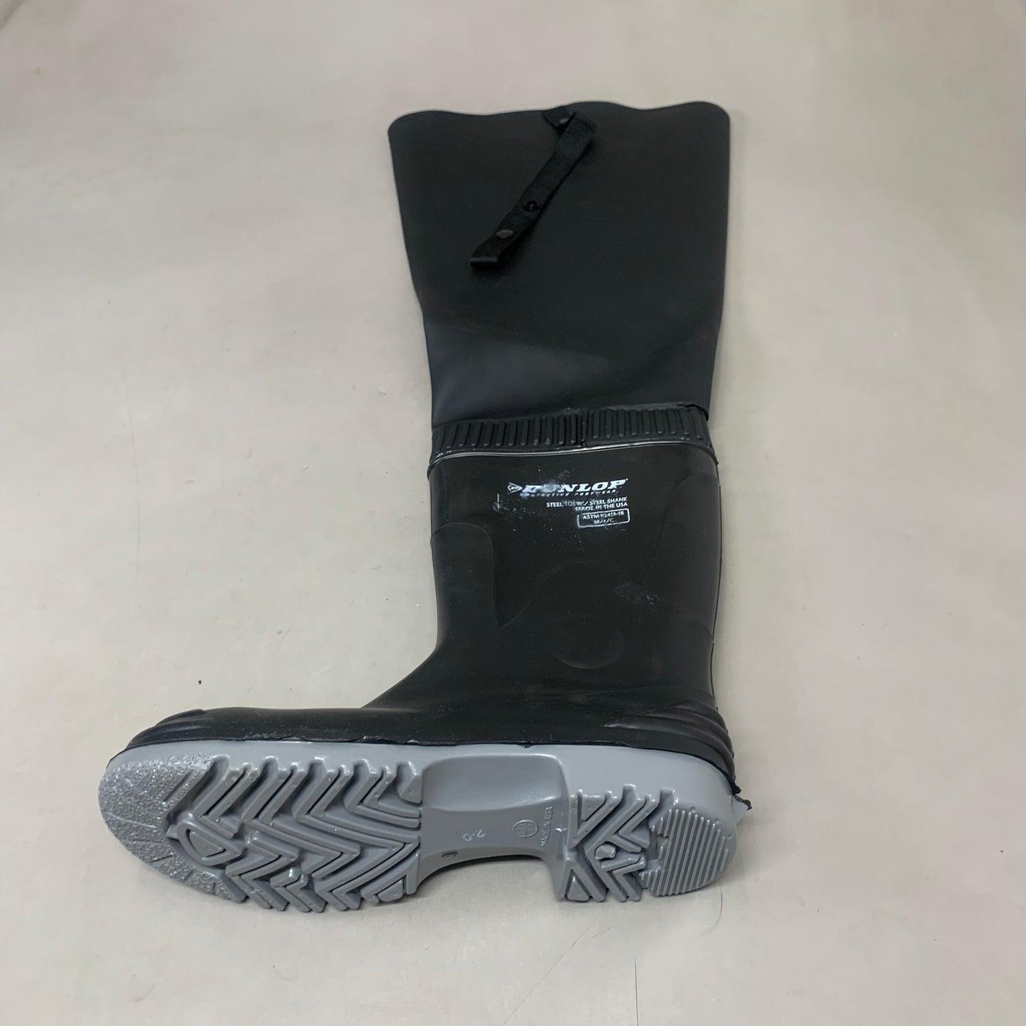 DUNLOP Hip/Thigh Wader Steel Toe Boots Steel Toe Unisex Sz 9 Black/Grey 86056