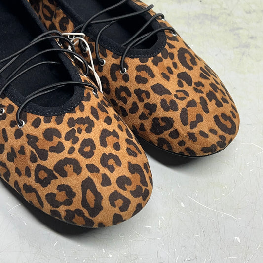 ZA@ ZARA Lace Up Leopard Print Leather Ballet Shoes Women's Sz 36 Brown/Black