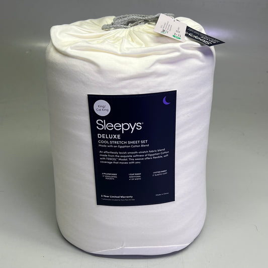 SLEEPY Deluxe Cool Stretch Sheet Set Egyptian Cotton King/Cal White SLPS-KCK-WH