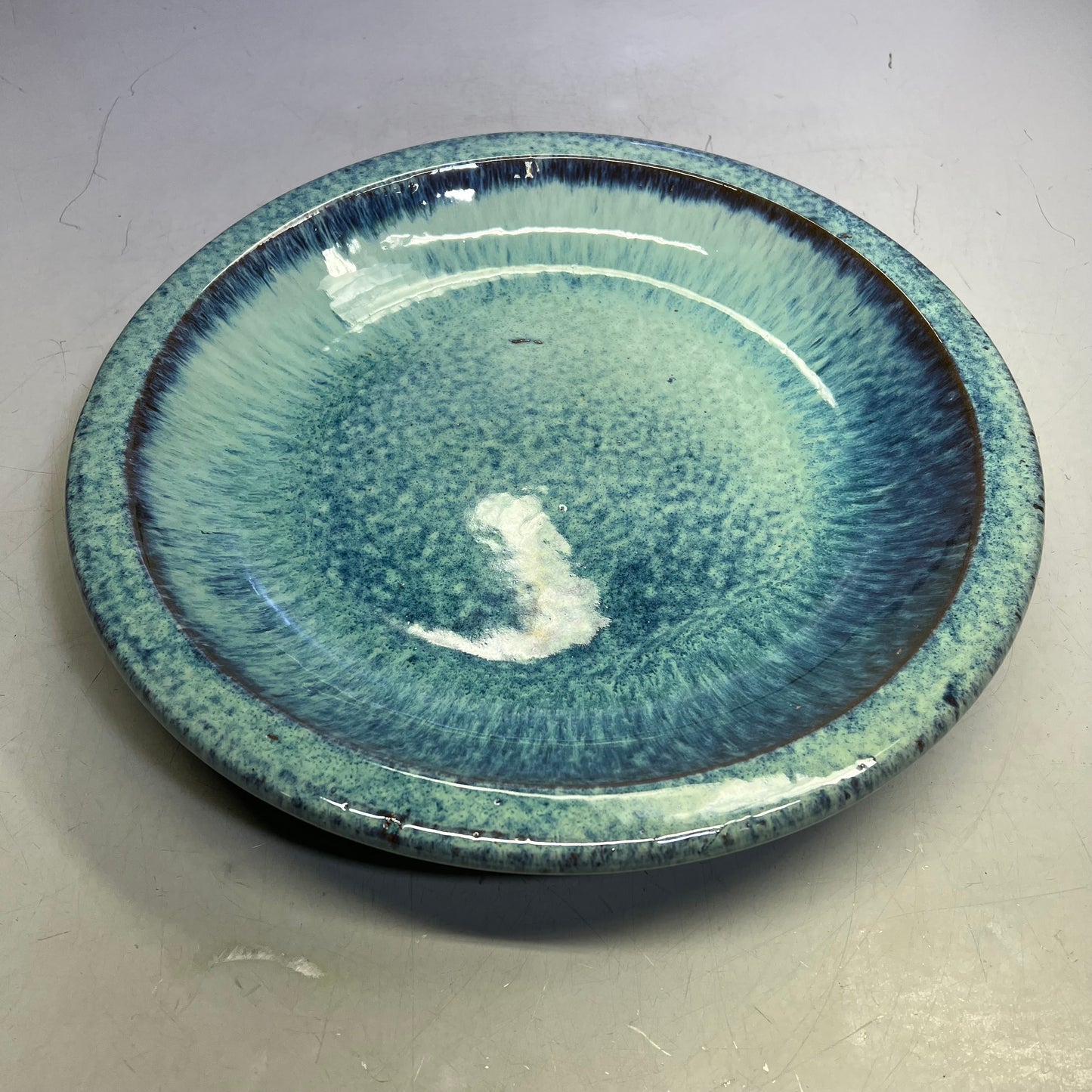 ZA@ Glazed Pottery 2 Piece Swirl Bird Bath 22" L x 20" Dia  Aqua Blue/Navy A