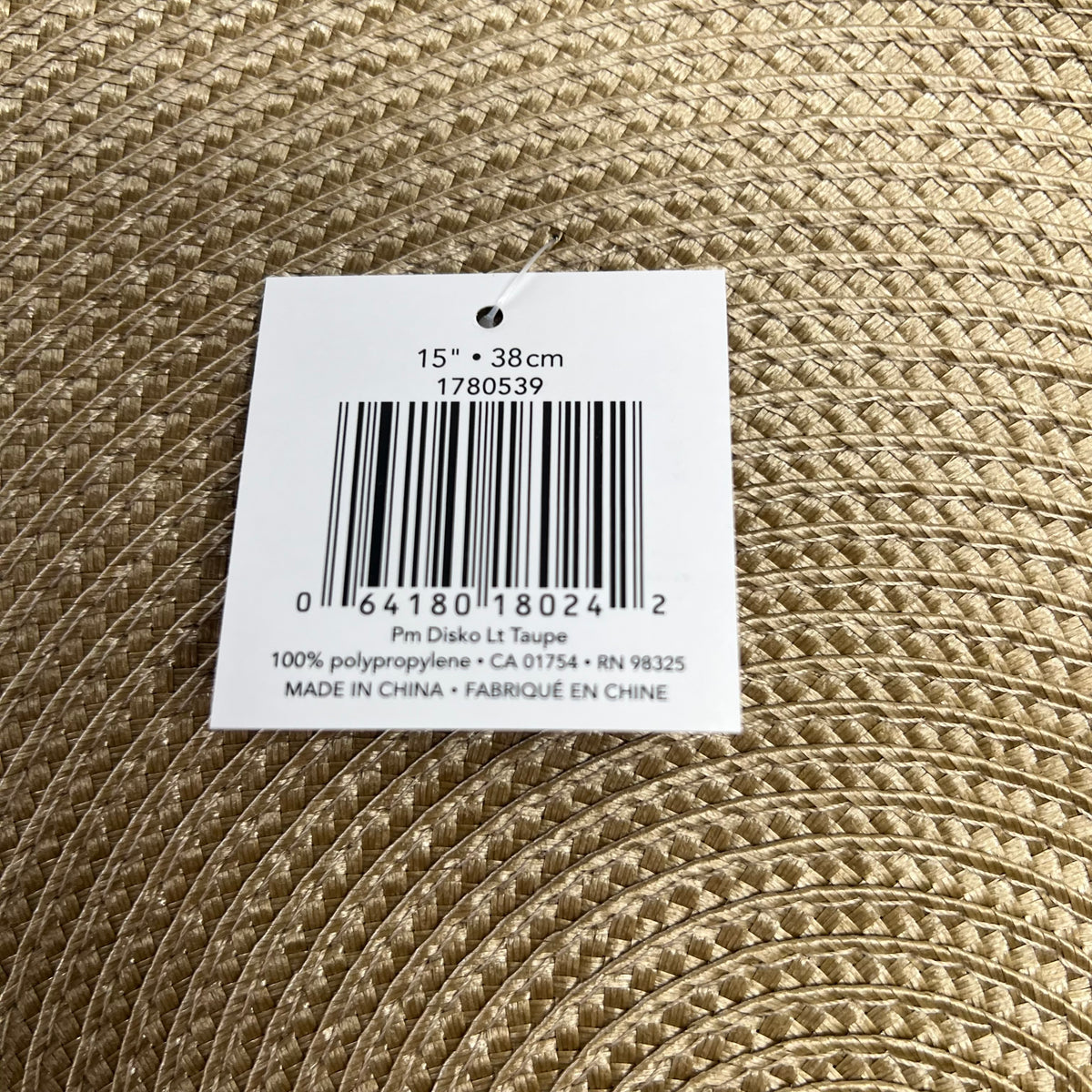 NOW DESIGNS (4 PACK) Disko Placemat 100% Woven Polypropylene 15" Dia Taupe
