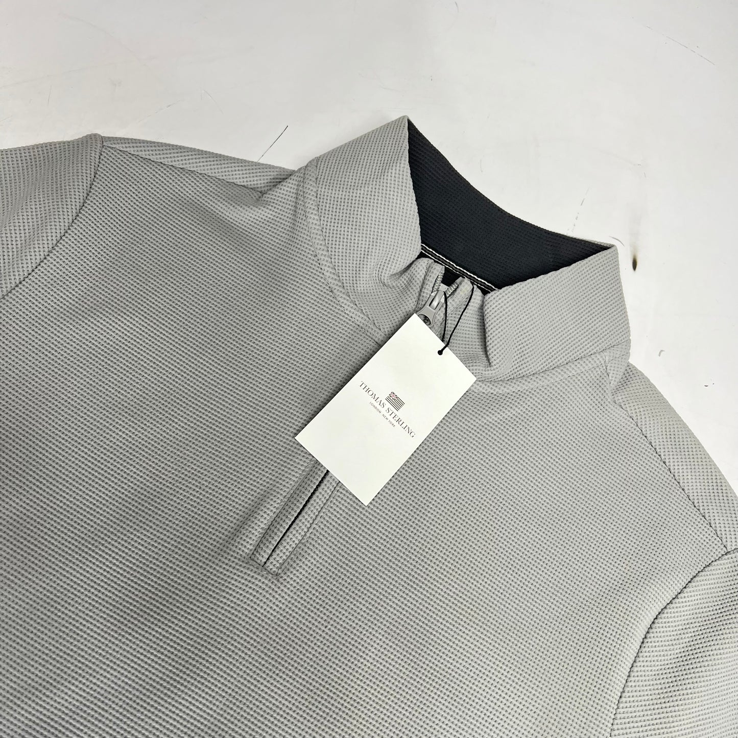 THOMAS STERLING Half Zip Soft Waffle Knit Jacket Mens Sz L Light Grey 1100034747