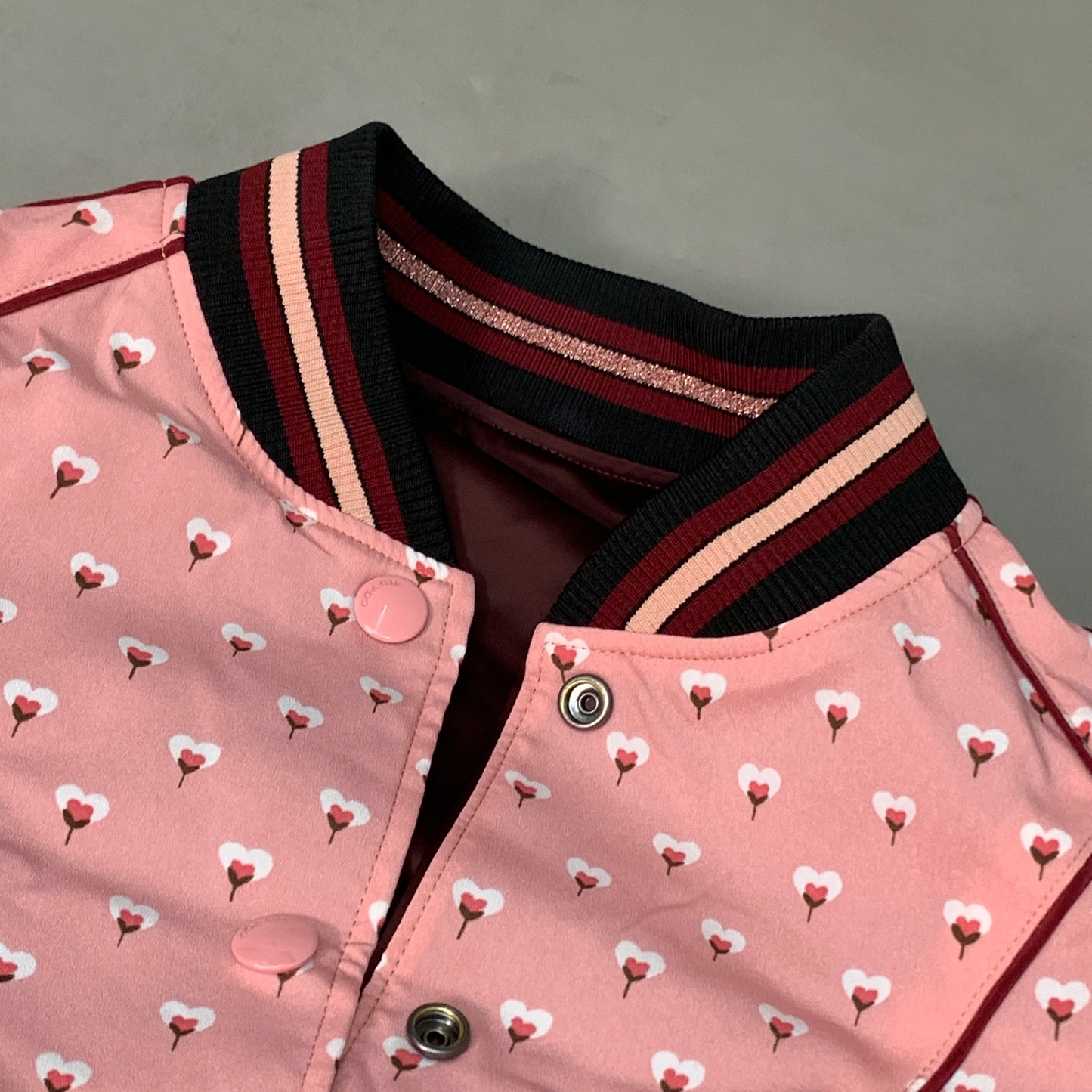 COACH Crystal Reversible Floral Print Kids Jacket Sz XS Maroon/Pink F67460 (New)