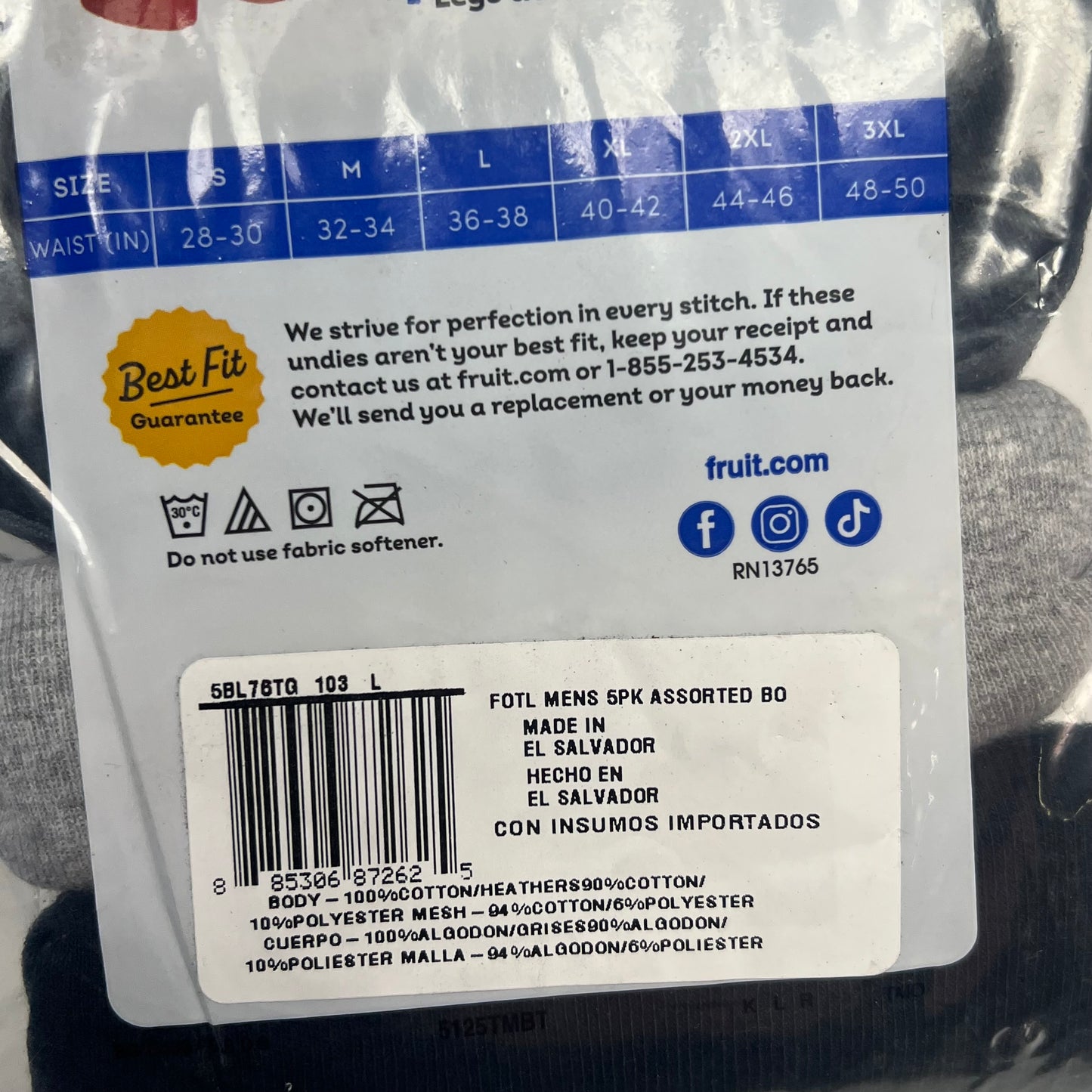 ZA@ FRUIT OF THE LOOM (5 PACK) Eversoft Breathable Fabric Boxer Breifs Men's Sz L Grey/Black 5BL76TG