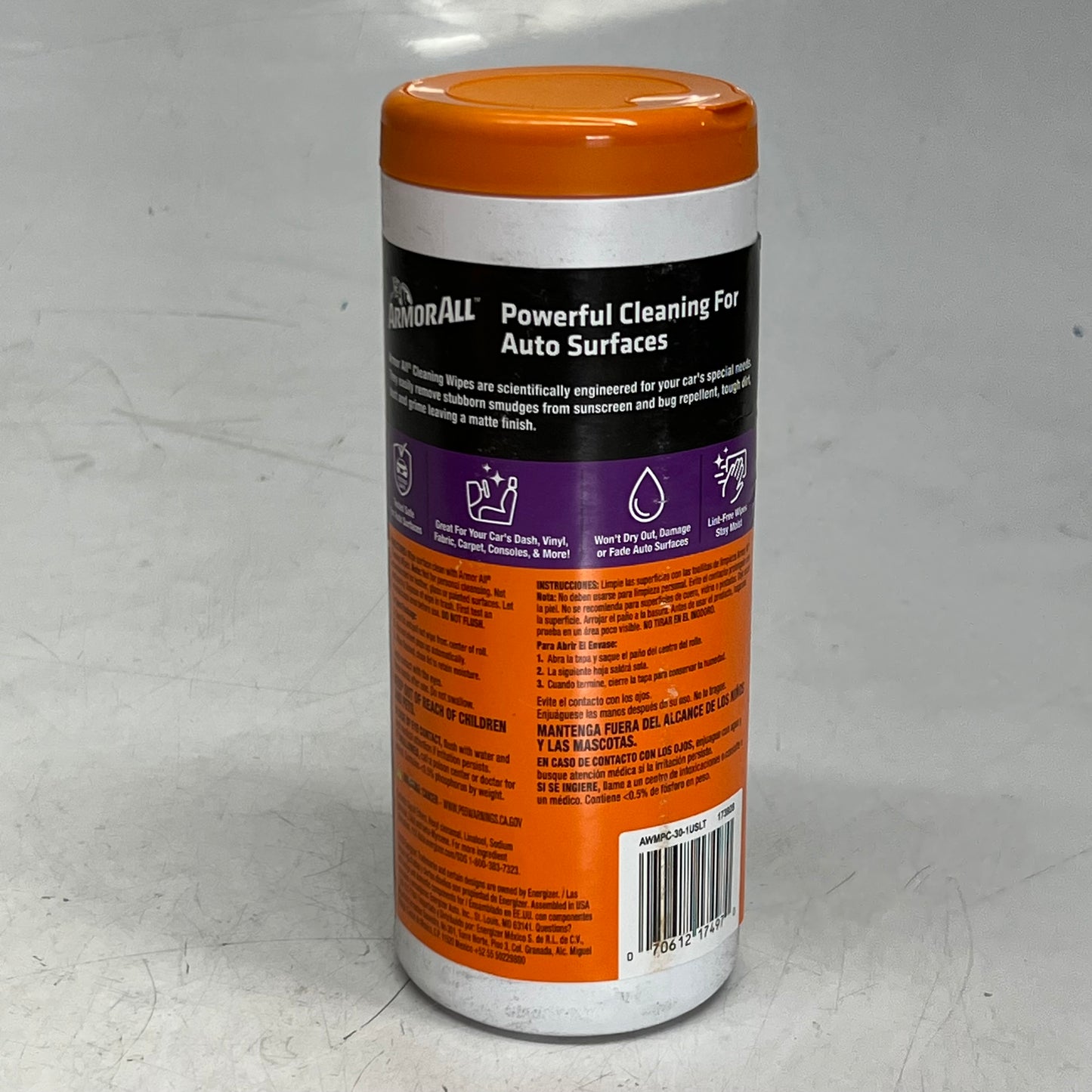 ZA@ ARMOR ALL (6 PACK) Car Interior Protectant Wipes 30 Wipes Sz 7" X 8", White 177421 (AS-IS, Some Containers are Damaged) A