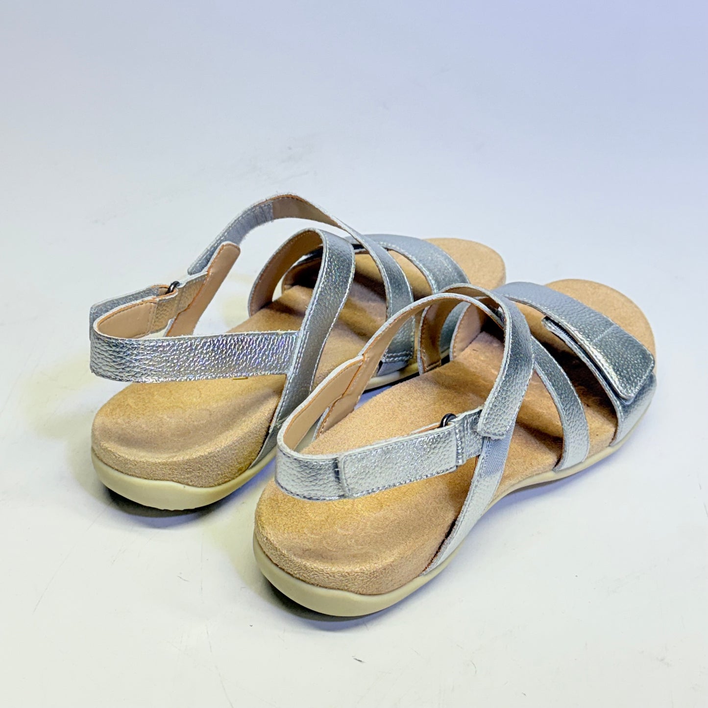 VIONIC Slingback Sandals Raya Adjustable Leather Sz 8M Silver New