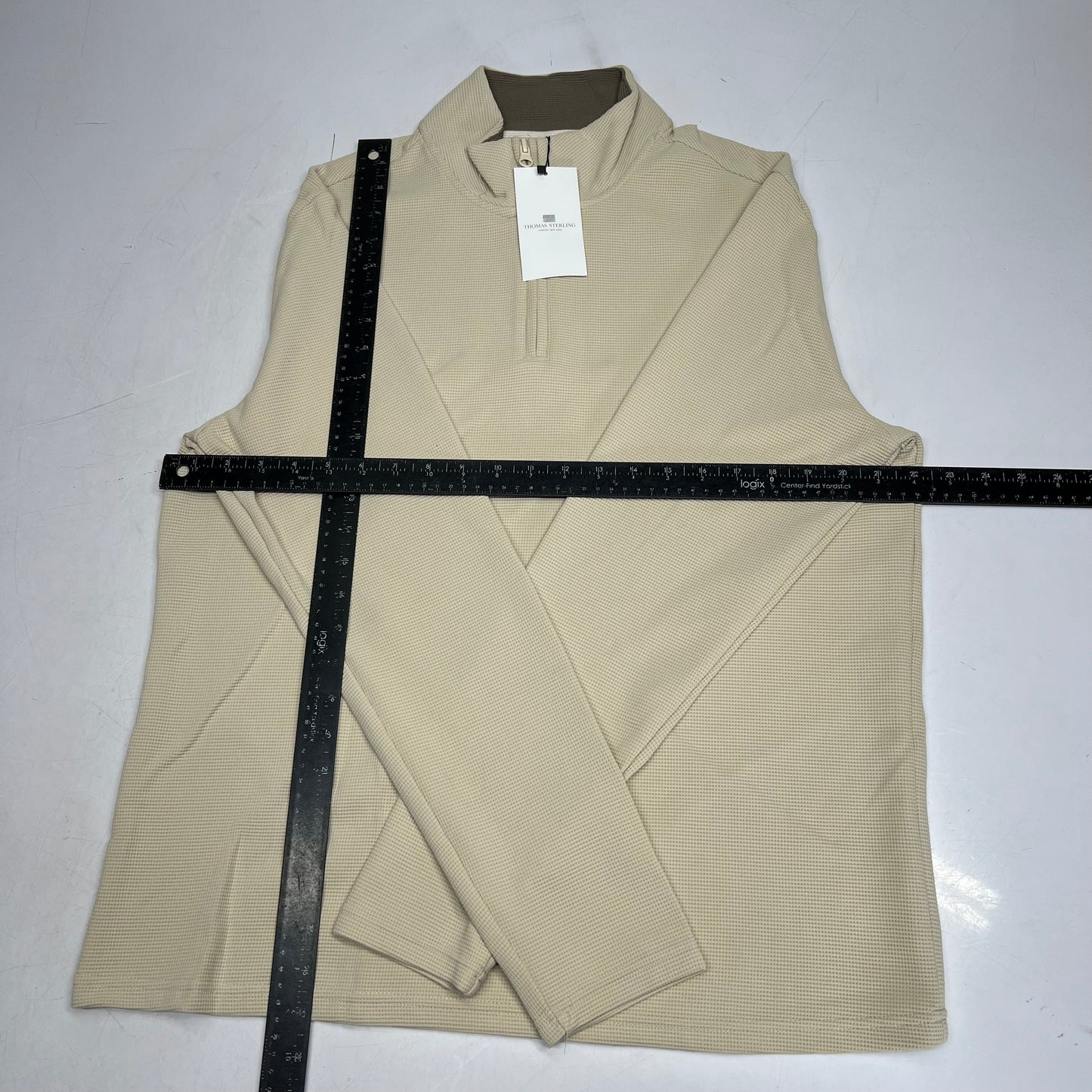 THOMAS STERLING Half Zip Up Waffle Knit Jacket Men's Sz M Khaki 110034747