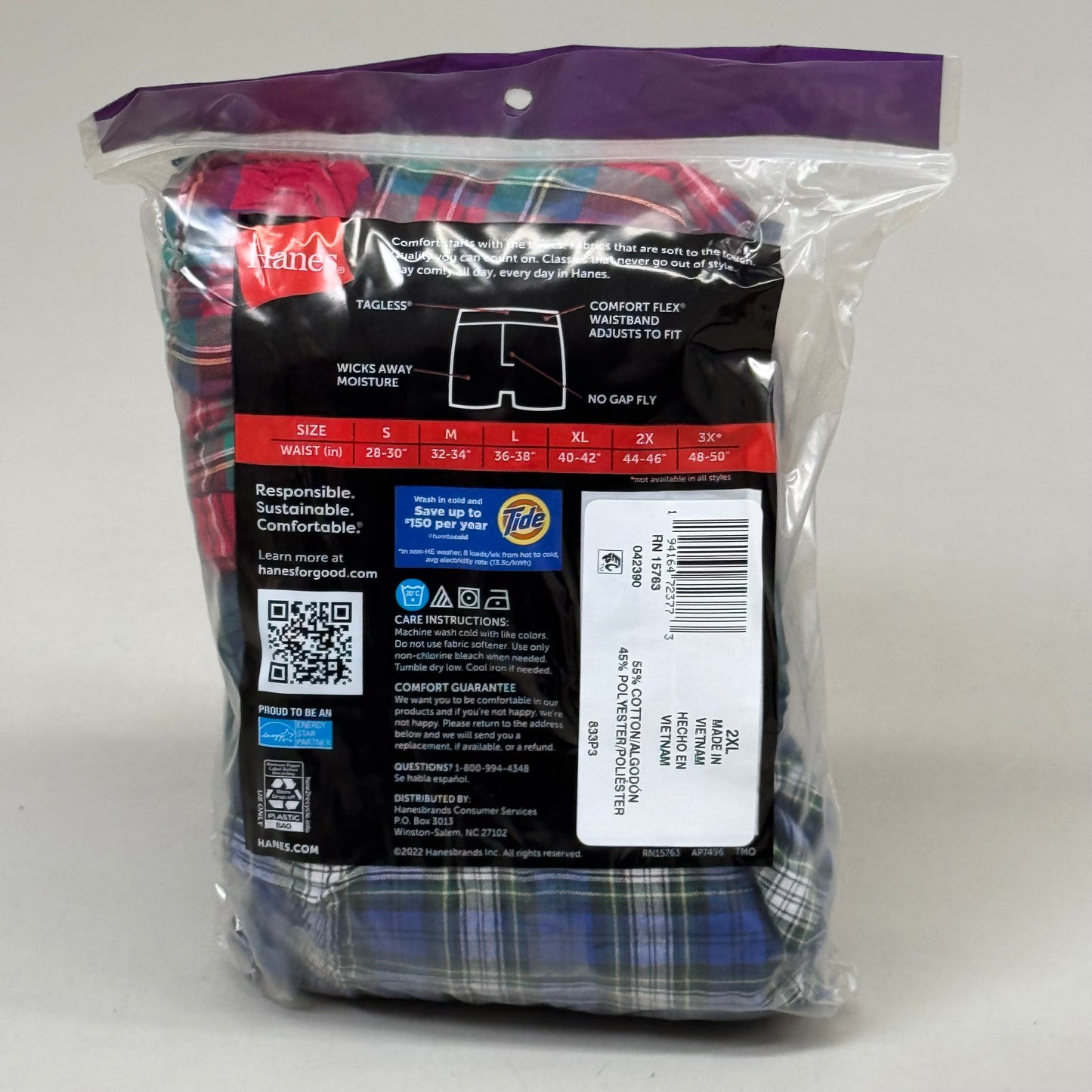 HANES (3 PACK!) Men's Cool Comfort Boxer Briefs Sz 2XL 44-46" Blue/Red/Grey 042390