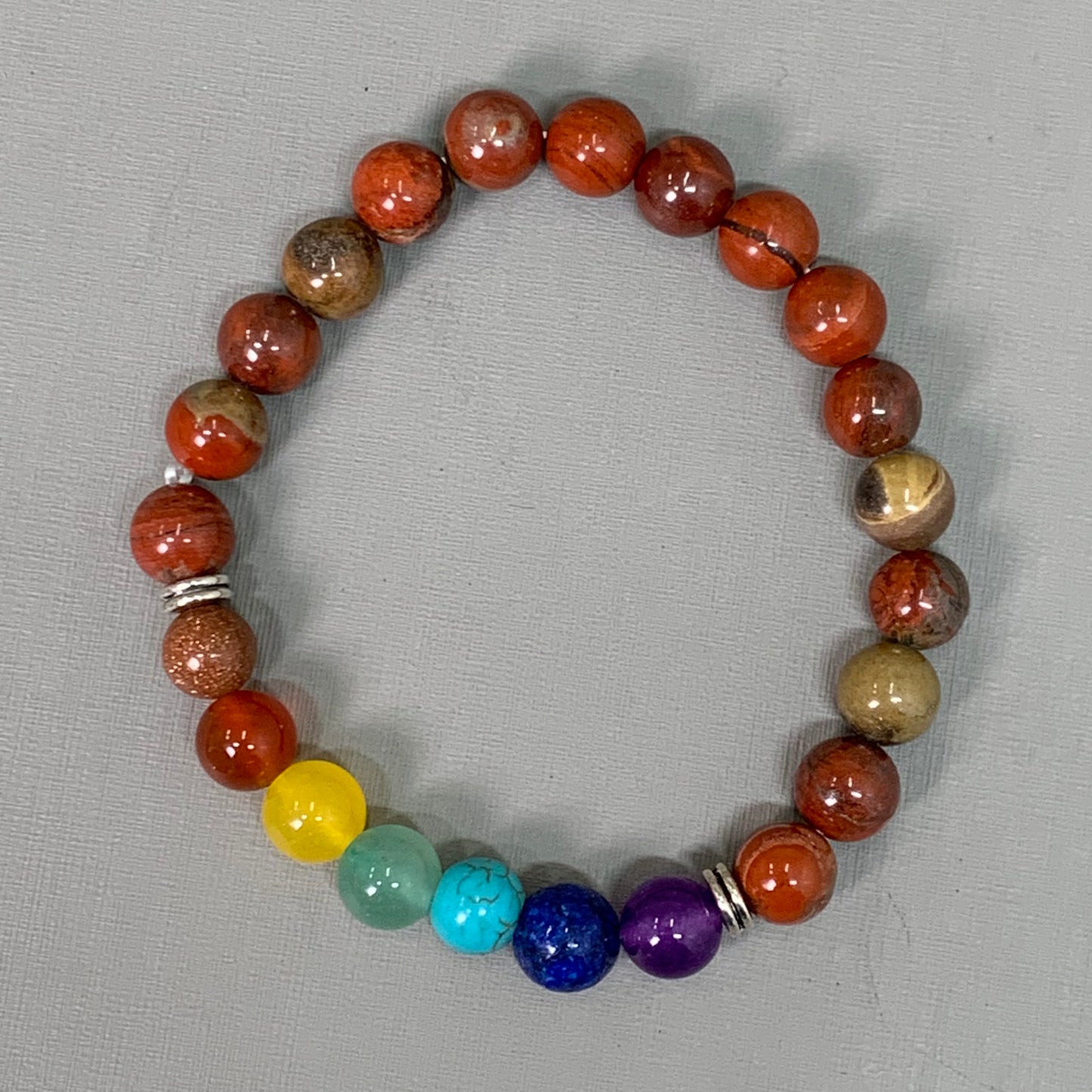 BEST WHOLESALE (12 PACK) Beaded Calm Jasper Rainbow Crystal Bracelets 3"