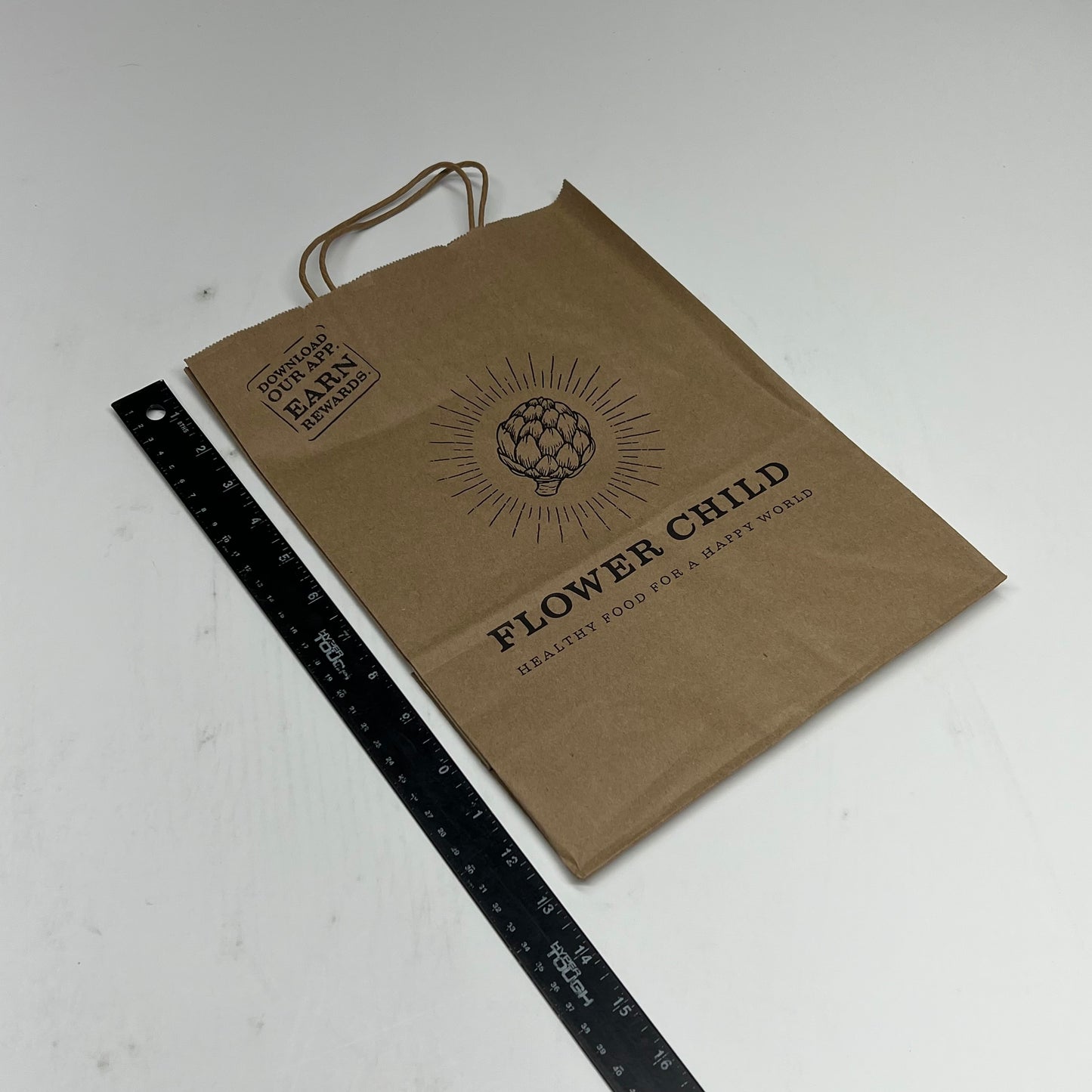 ZA@ FLOWER CHILD  (250 PACK) Healthy Food for Happy World Paper Grocery Bags  13"x10" Brown