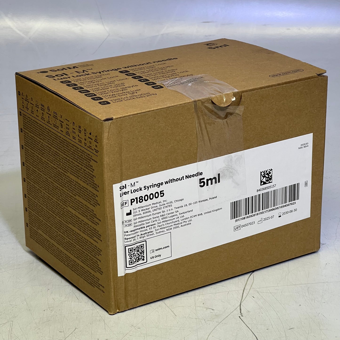 SOL-M™ (100 PACK) Luer Lock Syringe 5 ml P180005