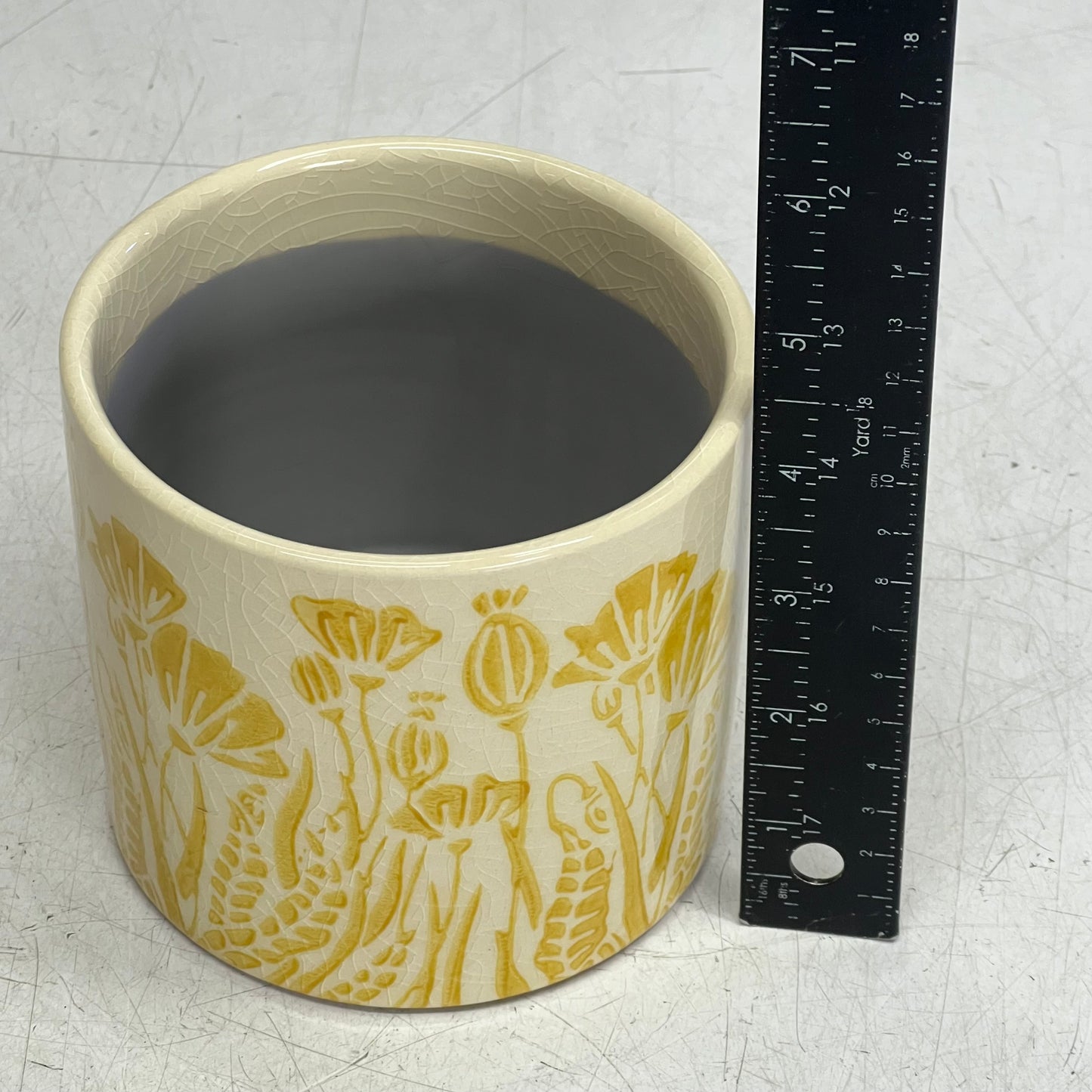 SILVER TREE (4 PACK) Ceramic Crackle Glaze Pots  4.5" x 4" Yellow Floral A11092