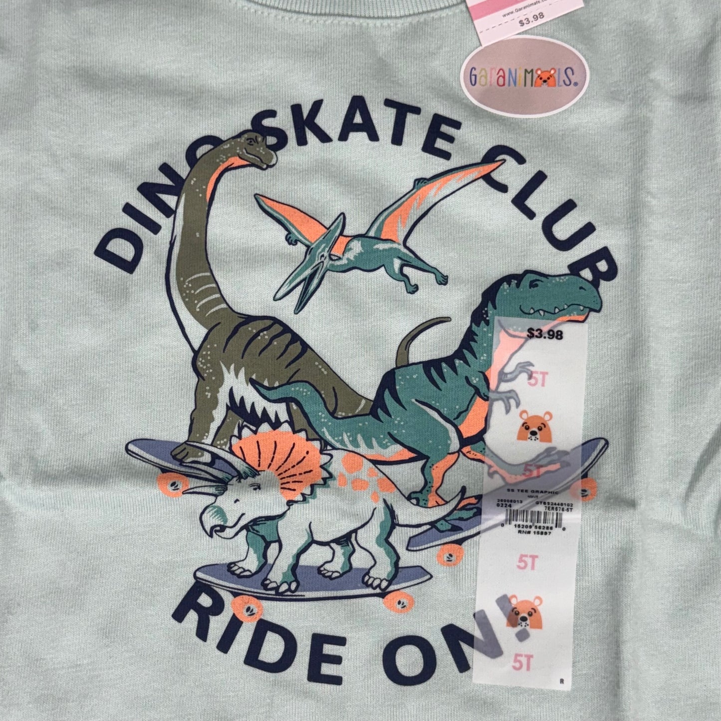 GARANIMALS (2 Pack) Toddler SS POCKET TEE STRIPE Oatmeal Dino Skate Club Size 5T