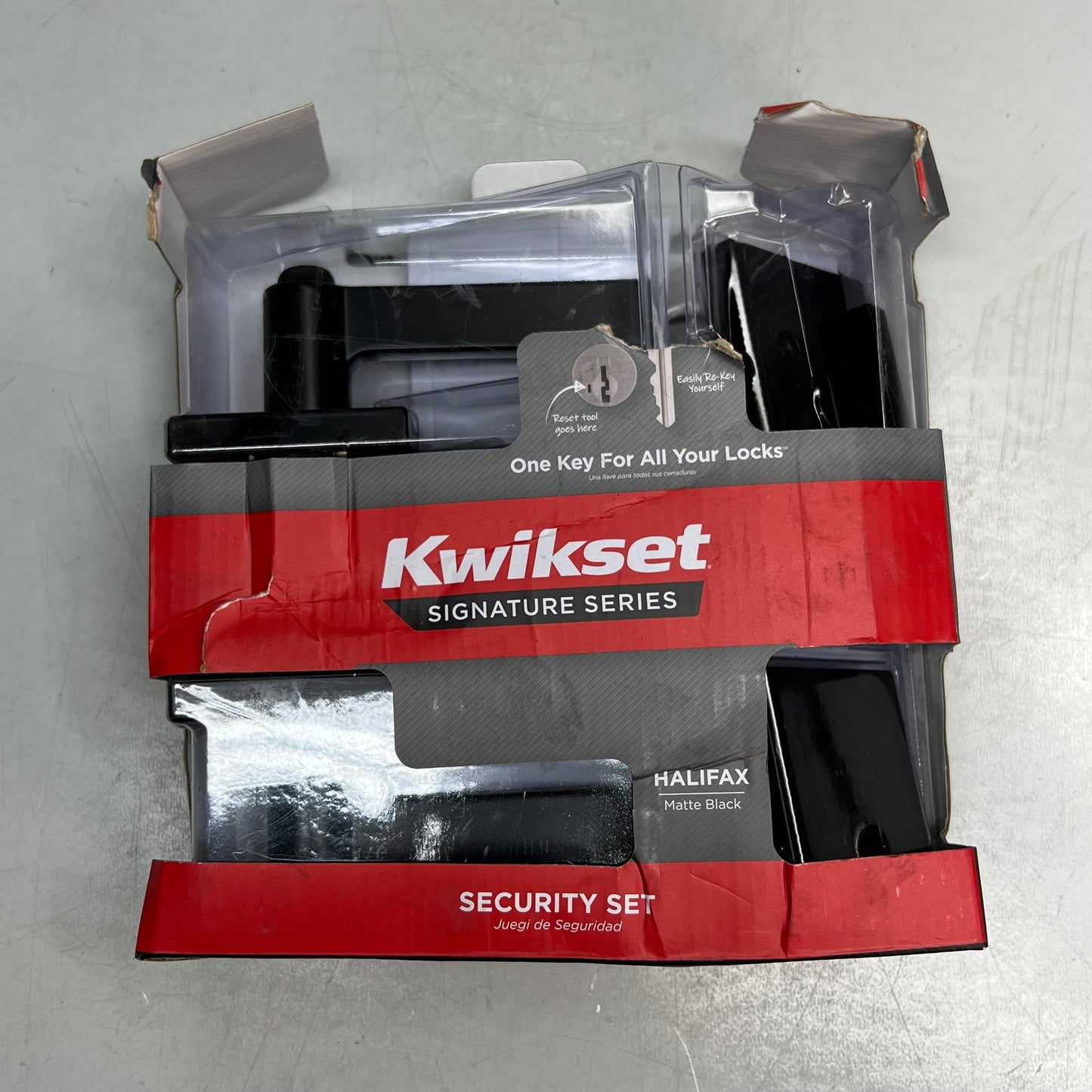 KWIKSET Halifax Double Cylinder Deadbolt & Keyed Entry Matte Black 99910-068 Damaged Package