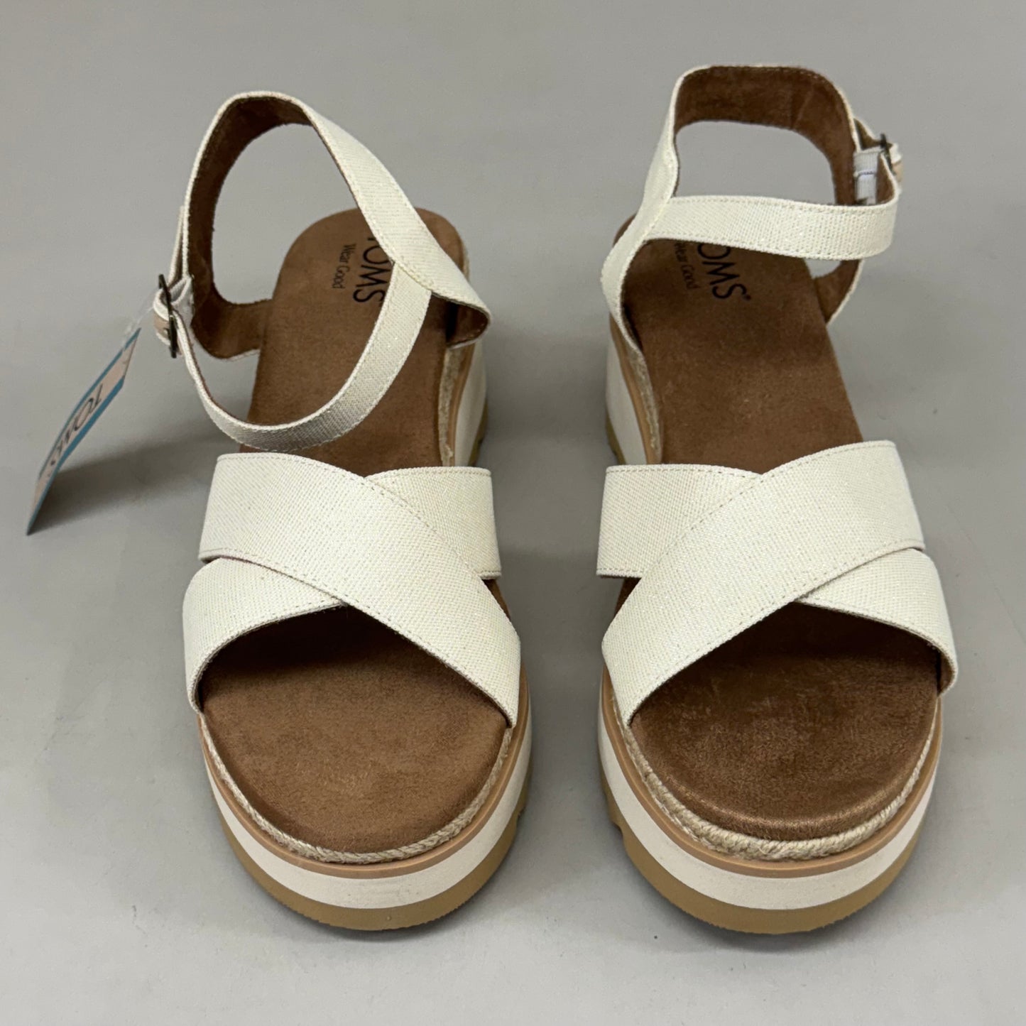 TOM'S Noelani Platform Wedge Sandals Women's Sz 9 EU40 Natural/Gold  10022418