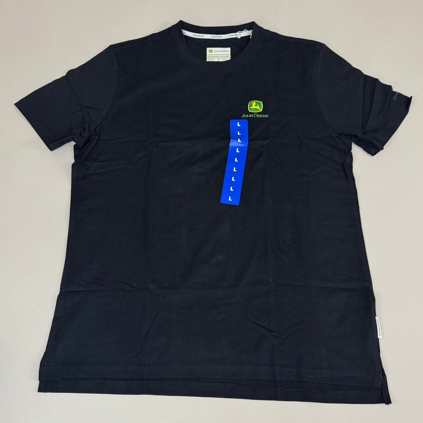 JOHN DEERE Embroidered Logo Short Sleeve Tee Shirt Men's Sz L Black 1896842