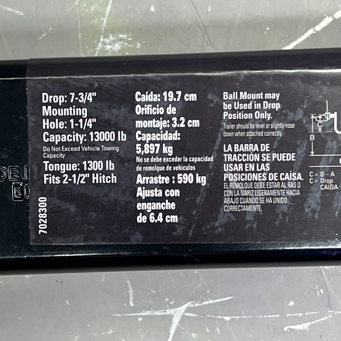 REESE TOWPOWER Hitch Ball Mount Draw Bar 2.5" Shank 7.75"Drop 13,000 Lbs 7028300