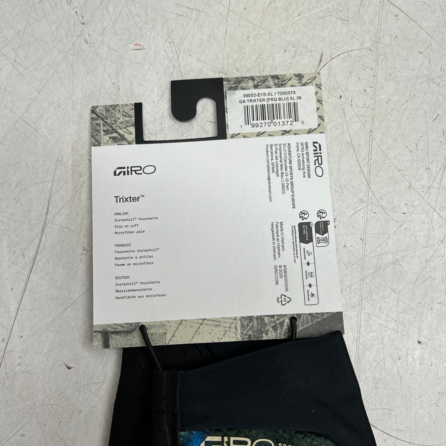 GIRO Trixter Glove Lightweight Instachill Fabric Unisex Sz XL Frequency Blue 7200373