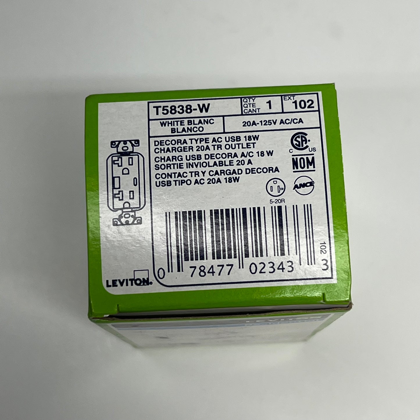 LEVITON Usb Type A/type C Outlet Charger 20a Tamper Resistant Outlet T5838-W