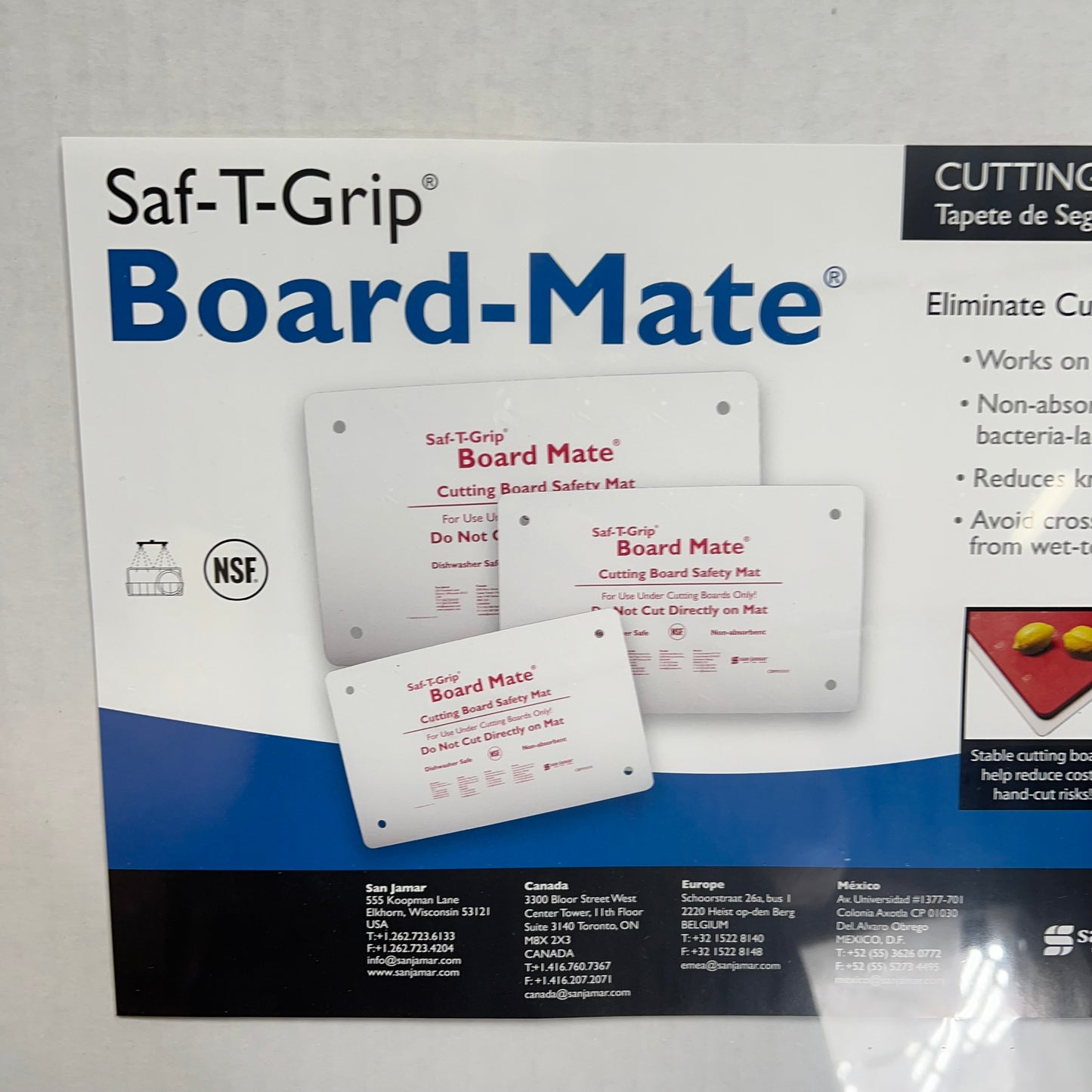 SAN JAMAR Saf-t-grip Cutting Board Mate Textured 16" x 22" White CBM1622