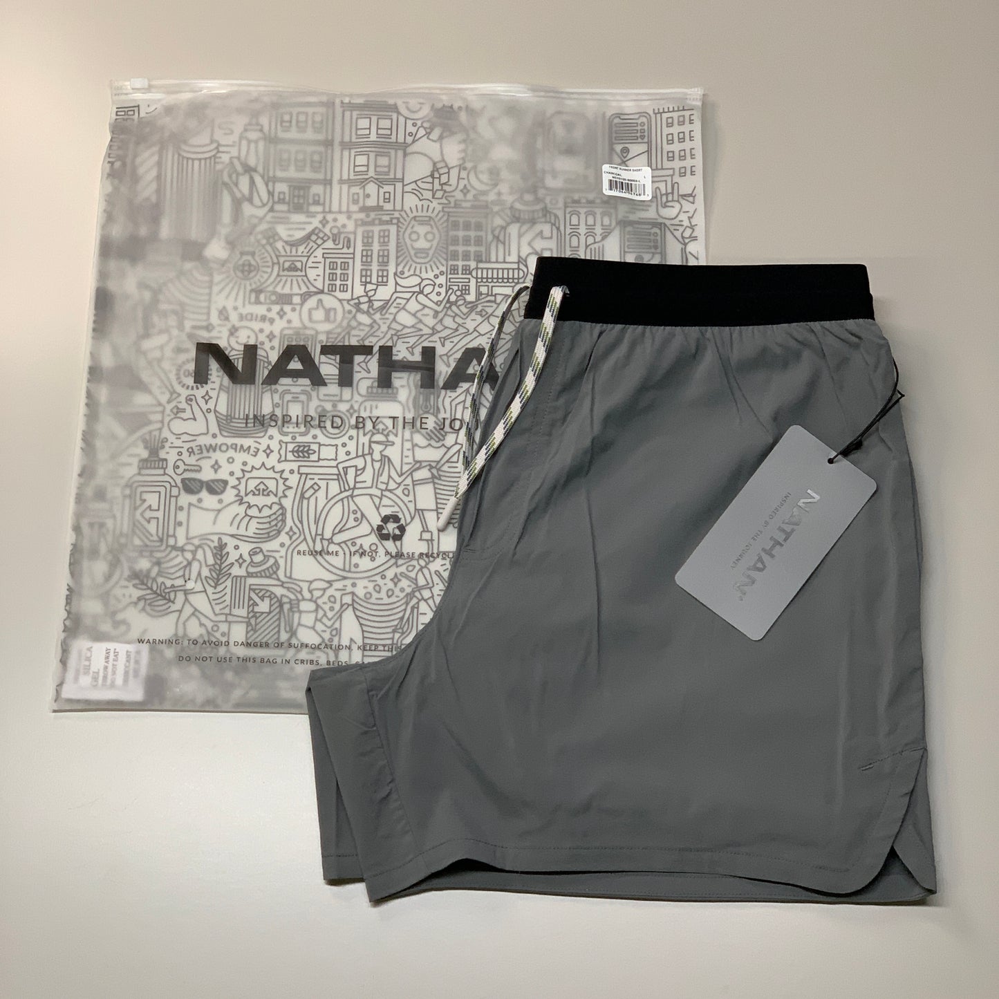 NATHAN Front Runner Shorts 5" Inseam Men's Charcoal Size Large NS70100-80003-L