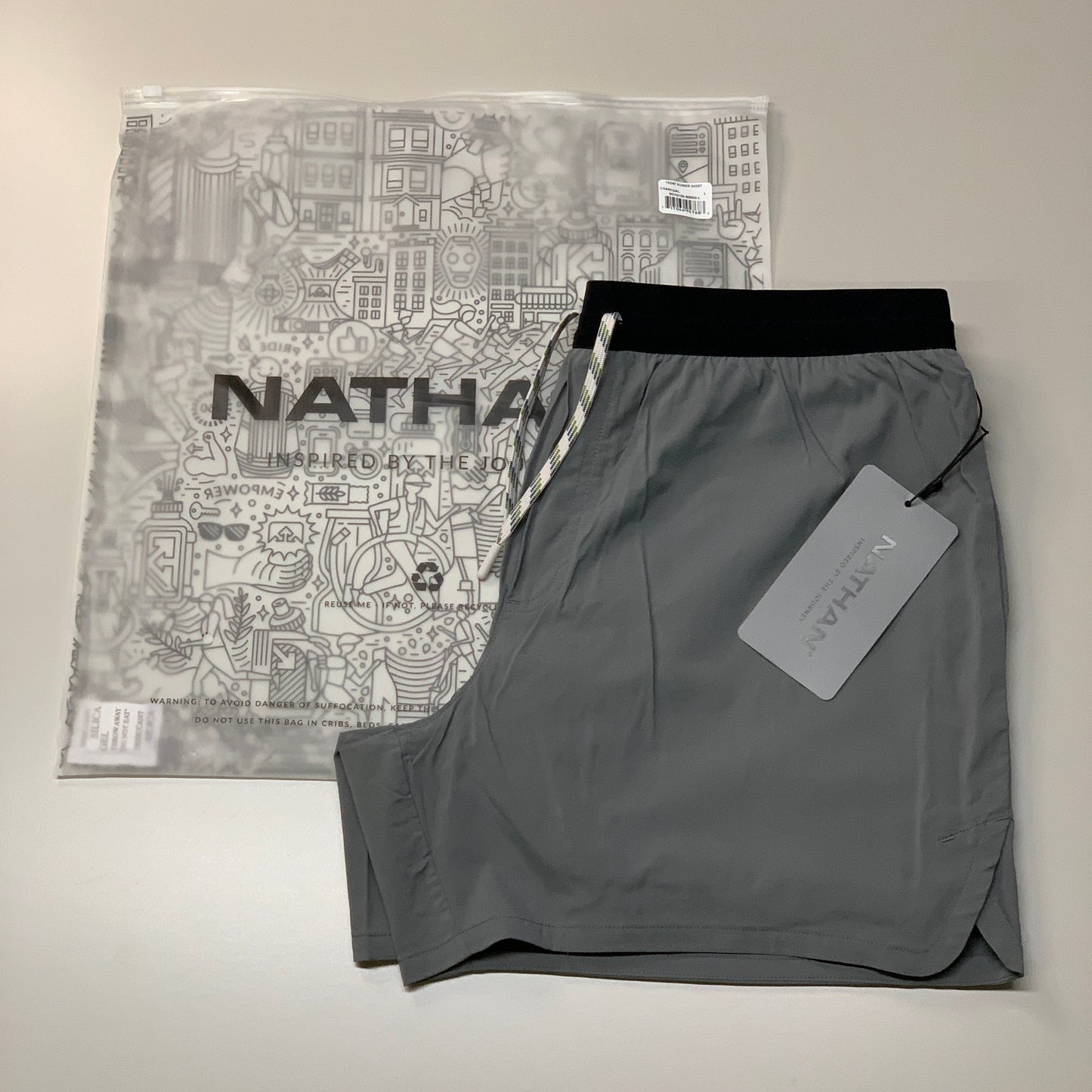 NATHAN Front Runner Shorts 5" Inseam Men's Charcoal Size XL NS70100-80003-XL