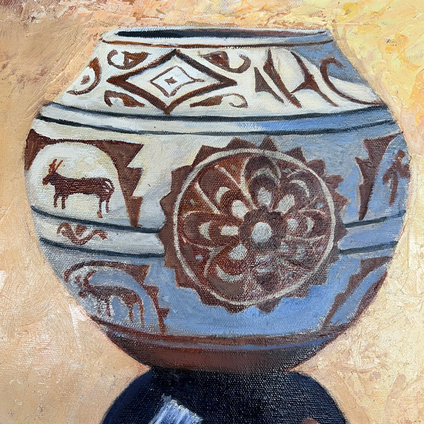 VERNA MARIE (CAMPBELL) Native W/ Head Pot Oil Painting On Canvas 24"x18" (As-is)