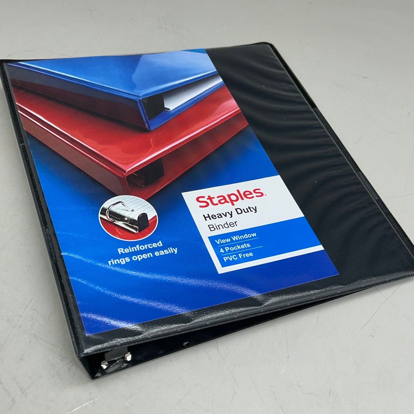 STAPLES (3 Pack) Heavy Duty 3-Ring Binder W/ 4 Pockets 11"x10.5"x1" Black ST56231B
