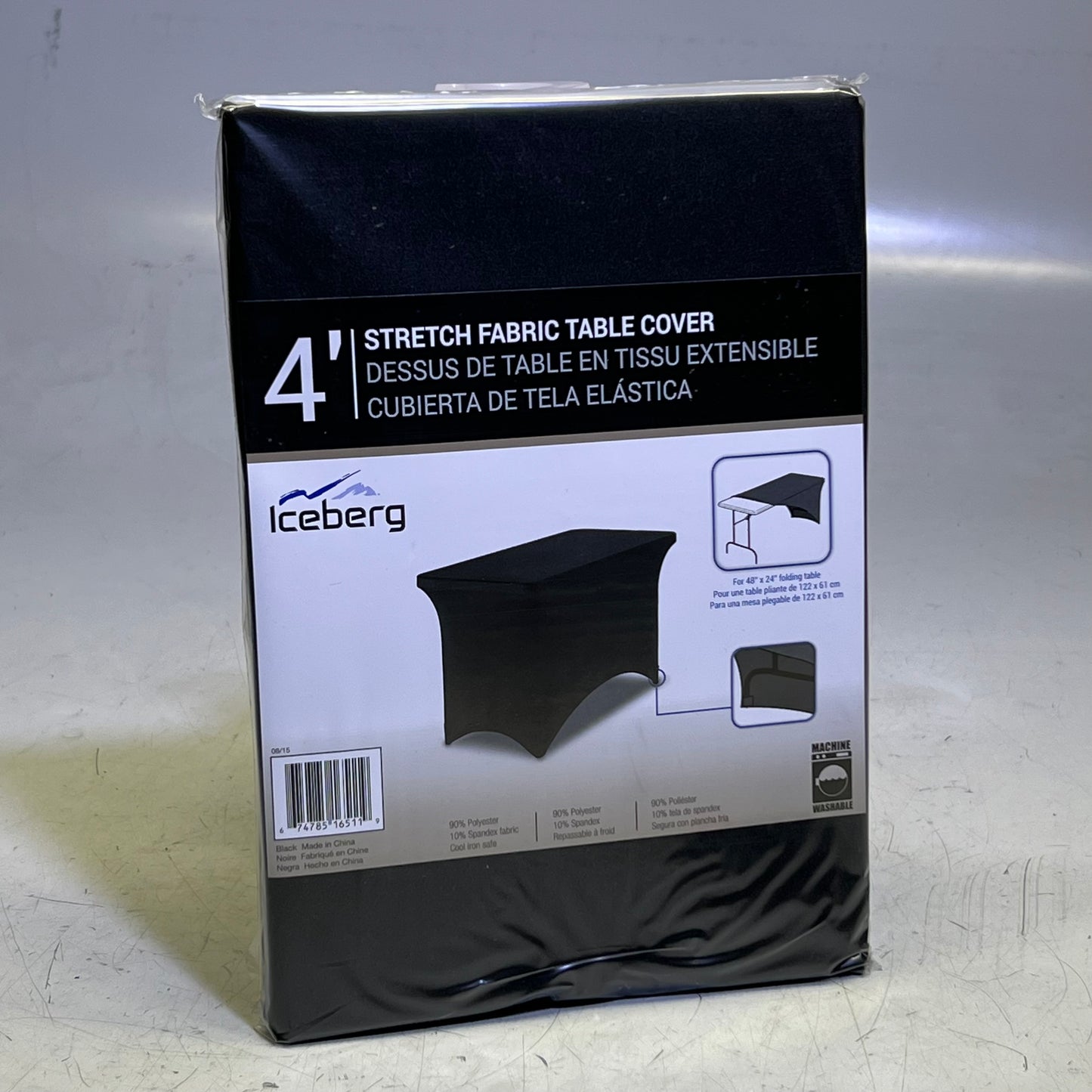 ICEBERG 4' Stretch Fabric Table Cover for 48" x 24", Black