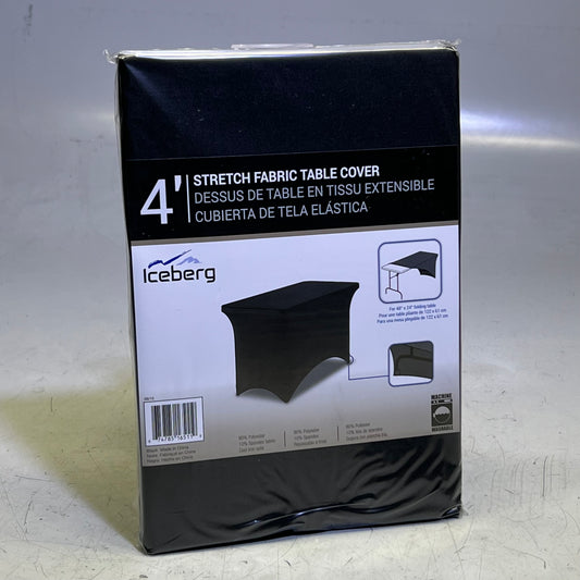 ICEBERG 4' Stretch Fabric Table Cover for 48" x 24", Black