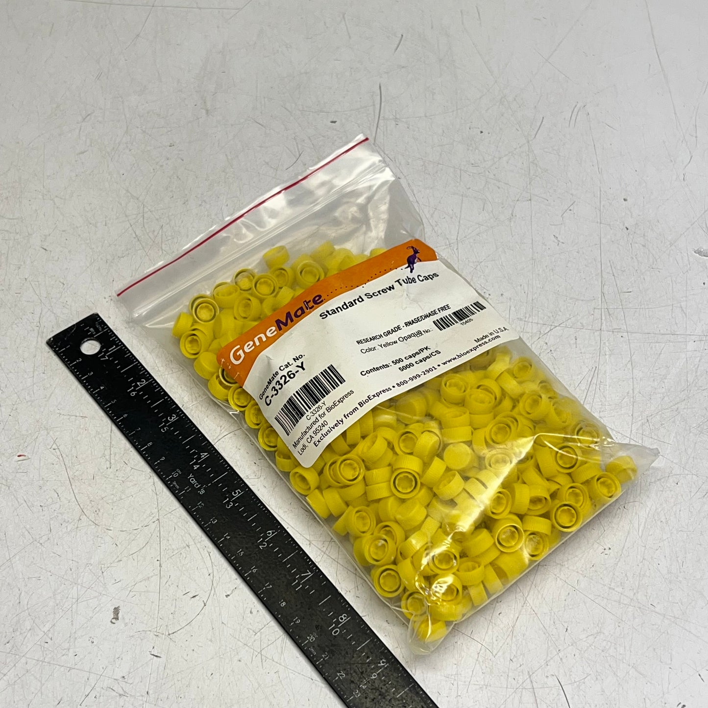 ZA@ GENE MATE (4 PACK, 500 EACH) Standard Screw Tube Caps  Yellow C-3326-Y