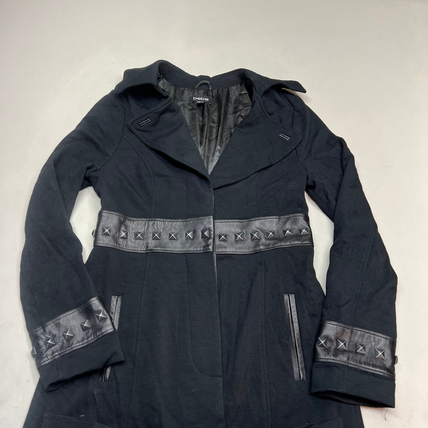 BEBE Studded Leather Button Closure Jacket Women's Sz M Black (Pre-Owned)