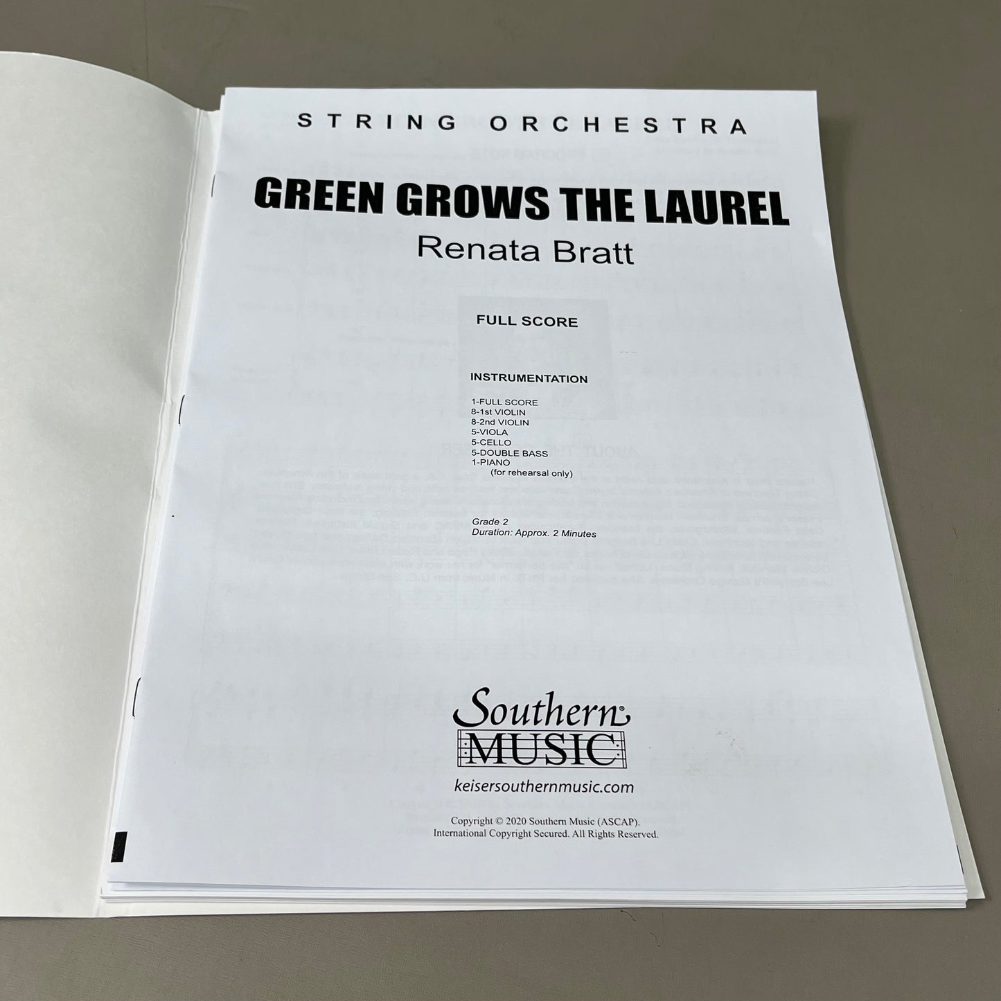 SOUTHERN MUSIC Green Grows The Laurel by Renata Bratt Easy String Orchestra