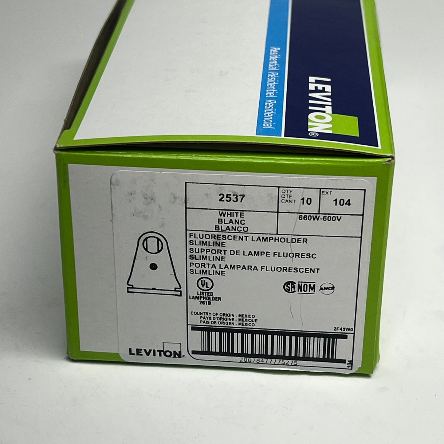 LEVITON (10 PACK) Slimline Base Single Pin Standard Florescent Lampholder 2537