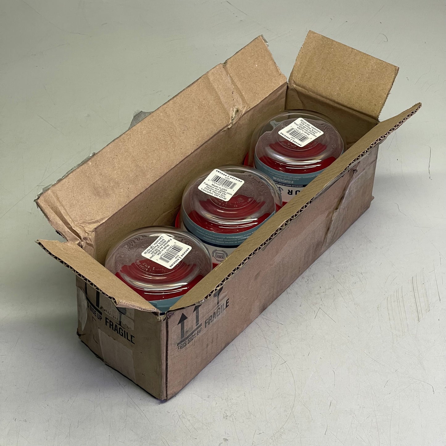 ANCHOR HOCKING (6 PACK) 2-Cup Glass Food Storage Container Clear + Red Lid 91547